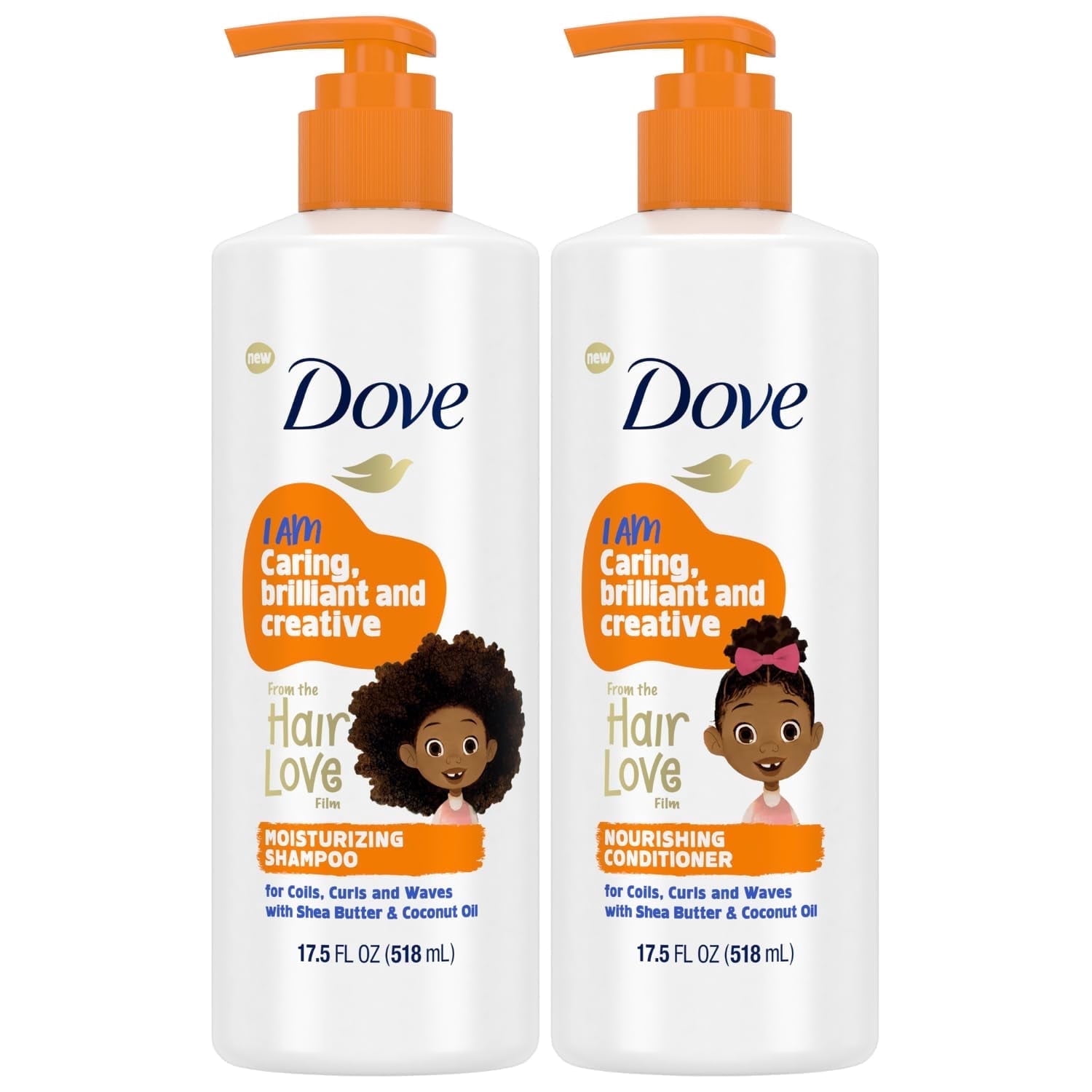 Dove Shampoo and Conditioner Set - Love Collection, Curly , Kids, Wavy Hair Products 17.5 Oz (2 Piece Set) | “Hair Love” Textured Hair Products for Kids with Coily, Wavy & Curly Hair | Intense Moistu