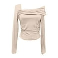 thumbnail image 4 of BUIgtTklOP Women's One Off Shoulder Long Sleeve Top Ruched Going Out Tops Slim Fit Y2K Shirt Crop Top, 4 of 5
