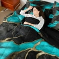 thumbnail image 4 of Homewish Adult Fashion Marble Twin Bedding Sets 7-Piece, Black Cyan Abstract Ombre Bedding Comforter Set, Modern Artwork Reversible Sheet Sets, Luxury Bedroom Decor, 4 of 7