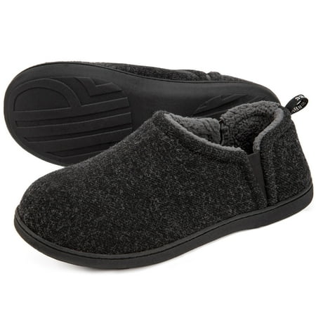 

Snug Leaves Men s Fuzzy Wool Felt Memory Foam Slippers Anti-Slip Warm Faux Sherpa House Shoes with Dual Side Elastic Gores