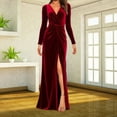 thumbnail image 2 of Velvet Dress for Women Autumn Winter New V-neck Slim Twist High Waist Evening Dress Sexy Solid Color Pleated A-line Dresses, 2 of 5