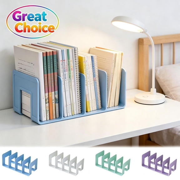 Desk File Sorter, Vertical Desktop File Folder Organizer, 4 Section Plastic Book Holder, Adjustable Shelf Dividers Closet Purse Handbag Mail Binder Organizer Magazine Rack Stand Bookshelf (Purple)