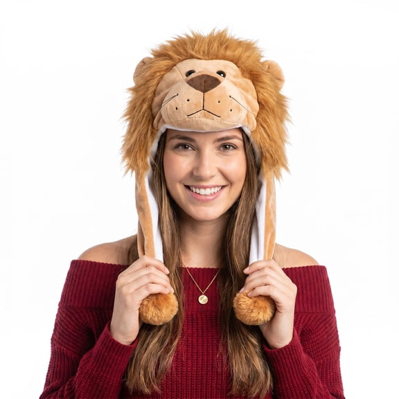 HAPIMO Shape Plush Ear Flap Hat Mane Decor Hat for Winter Festival Events Warmth Yellow Free Size