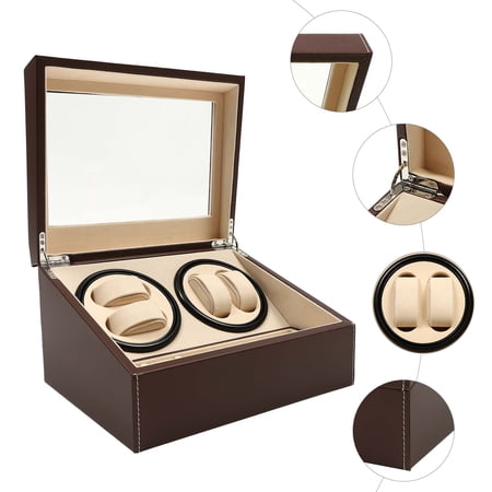 Peakora Automatic Watch Winder with 6 Storage Positions, 4 Watch Rockers, Low Noise Motor, and MDF, PU Material, Perfect for Watch Collection