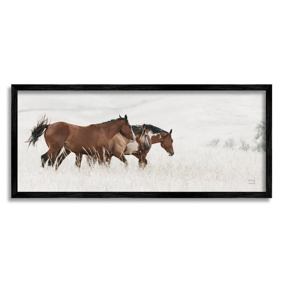 Stupell Industries Trotting Horses Landscape Animals & Insects Photography Black Framed Art Print Wall Art, 24 x 10