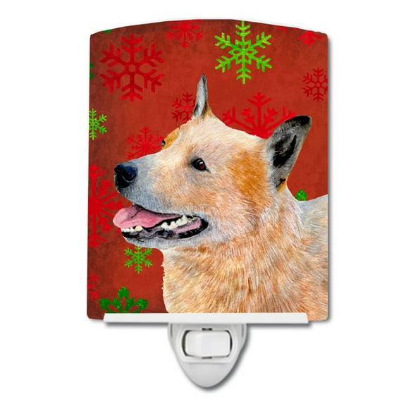 Caroline's Treasures LH9317CNL Australian Cattle Dog Red Green Snowflakes Christmas Ceramic Night Light, 6x4x3",