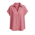 thumbnail image 5 of Craaazy Women's Short Sleeve Tops Gingham Print Tie Front Collared Button Down Shirts for Casual Daily Wear, 5 of 5