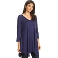 thumbnail image 2 of Women's Solid Casual Basic V-Neck 3/4 Sleeve Swing Tunic Dress Tops, 2 of 4