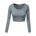 thumbnail image 2 of Doublju Women's Round Neck Slim Fit Long Sleeve Crop Tops (Female Plus Size Available), 2 of 4