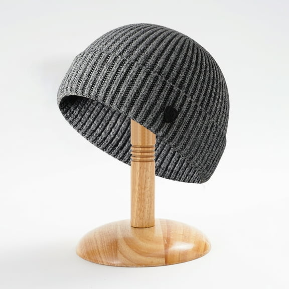 Opolski Autumn Winter Warm Knitted Hat Men Women Solid Color Ribbed Beanies Hat Outdoor Windproof Thick Hiking Cycling Hat Navy Blue