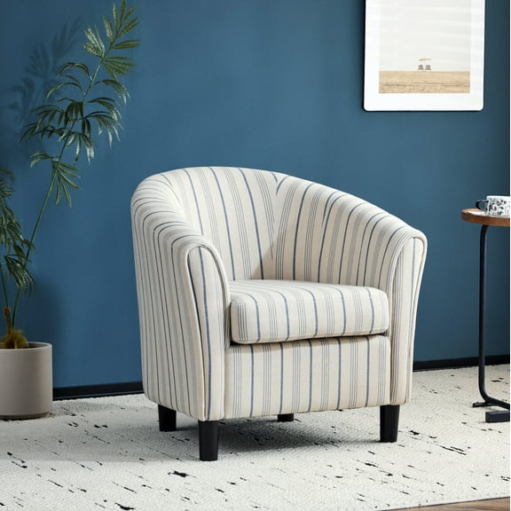 GDF Studio Transitional Stripe Upholstery Tub Club Chair with Solid Wood Legs, Beige Blue Stripe