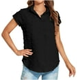 thumbnail image 2 of Wycnly Womens Blouses and Tops Dressy Beach Holiday Casual Solid Lapel Loose Fit Lightweight Chiffon Jacquard Tshirts Summer Plain V-Neck Short Sleeve Cute Tees Tops Black s, 2 of 7
