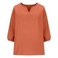 thumbnail image 6 of Craaazy Plus Size Womens Solid Color V-Neck 3/4 Sleeve Cotton Linen Blouse with Embroidery for Casual Outings Gift, 6 of 9