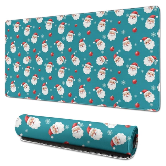 31.5x15.7 Inch Gaming Mouse Pad, Non-Slip Stitched Rubber Desk Mat for Desktop & Laptop,Christmas Santa Snowflake Teal Pattern