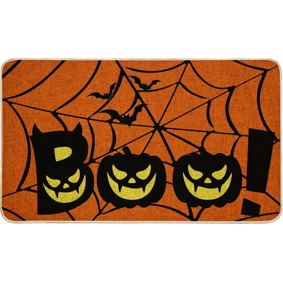 NIETEIN Halloween Door Mat Pumpkin Cat Gnomes Non-Slip Washable 31.5x19.7 Inch (Pumpkin Spider Web BOO)