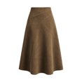thumbnail image 5 of CBASIHI Womens Suede Midi Skirts- Retro Casual High Elastic Waist Hidden Zipper Fall Winter Skirts Brown Size S-XL, 5 of 8