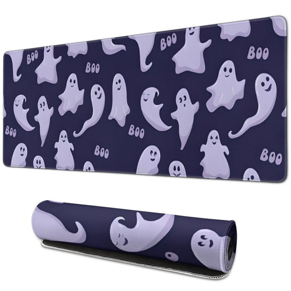 Long Mouse Pads for Desk,Dark Purple Halloween Ghosts with Boo Desk Mats on Top Of Desks, Desk Mouse Pad Extra Large with 3mm Non-Slip Base and Stitched Edge for Gaming,Office,Work,Home 31.5"x11.8"
