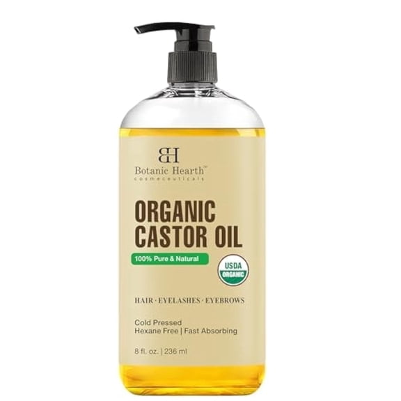 Botanic Hearth Castor Oil (8 fl oz) | 100% Pure & Hexane Free | Cold Pressed | Promotes Growth for Eyelashes, Eyebrows & Hair