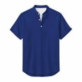 thumbnail image 5 of THDHVS Mens Summer Shirts,Men Solid Color Short Sleeve Mandarin Collar Shirt Half Button Placket Casual,T Shirts for Man Blue L, 5 of 7
