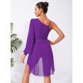 thumbnail image 3 of Ocealan Robe de Danse Lyrique pour Femmes Costume de Ballet Moderne Contemporain Jupe Justaucorps Fluide à Épaules Asymétriques Violet m, 3 of 6