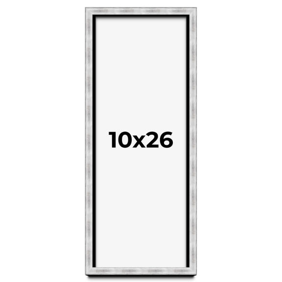 10x26 Frame Brushed Silver Solid Wood Picture Frame | 0.75 Inch Moulding Width | Rabbet Depth 0.75