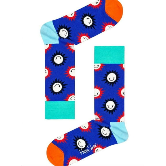 HAPPY SOCKS Women's Combed Cotton Sunny Smile Socks, Blue, 5.5-9.5