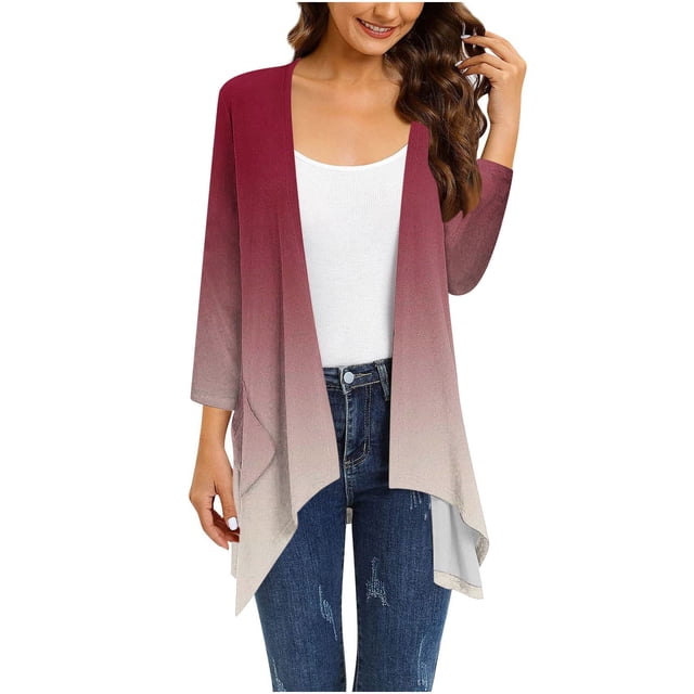 Timegard Cardigans for Women Plus Size Irregularly Comfy Coat Fall Travel Loose Outwear Gradient Color