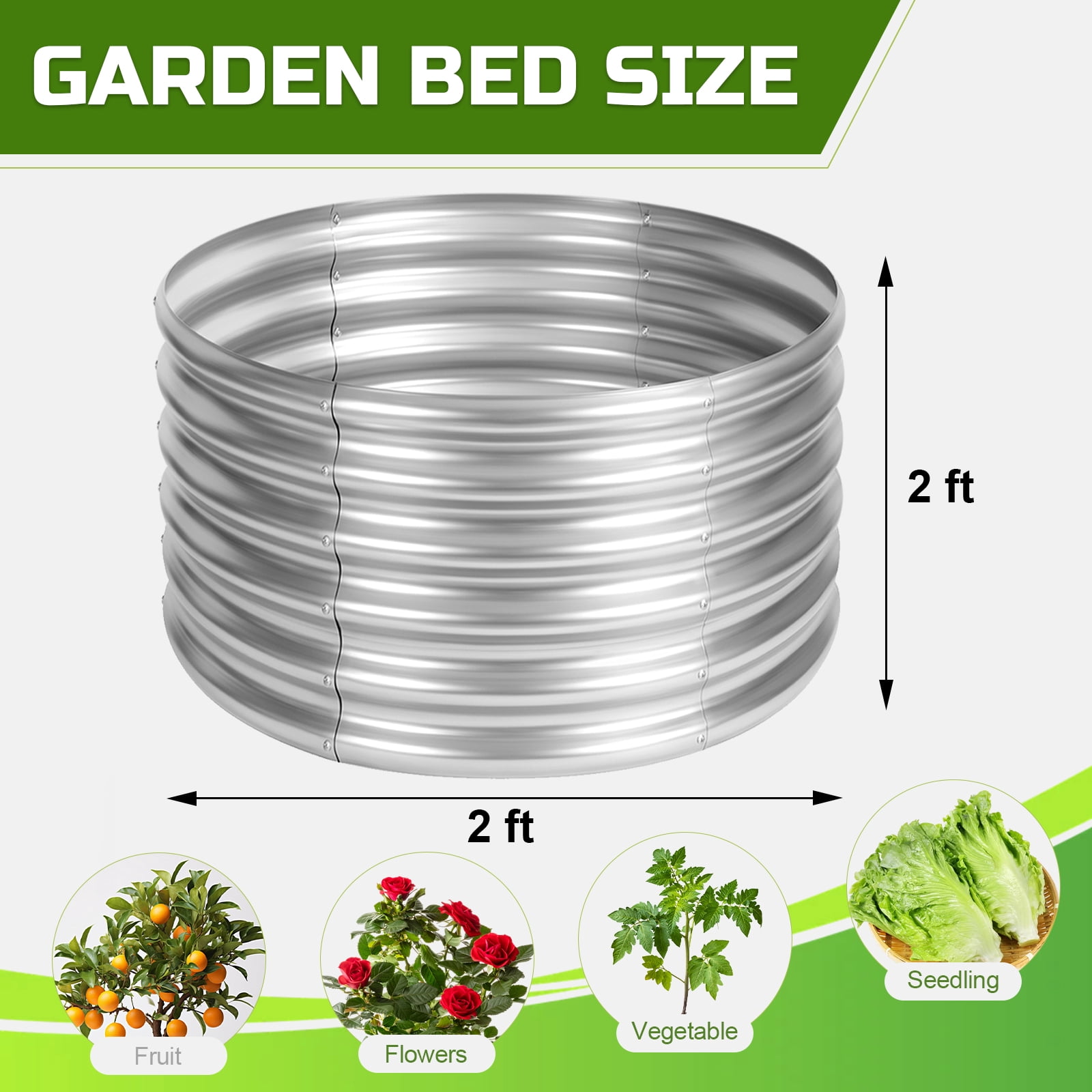 Land Guard 3 Pcs 2x2X2FT Round Galvanized Raised Garden Bed Kit, Silver Outdoor Planter Garden Bed, Metal Raised Box for Vegetables, Fruits, Flowers & Herbs