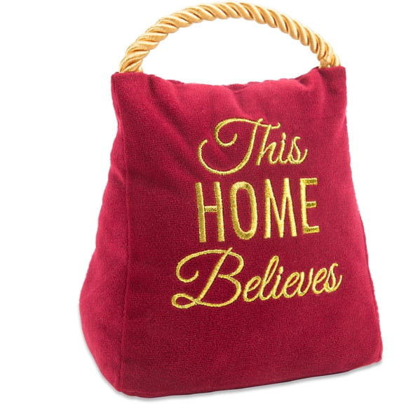 Pavilion Gift Company Pavilion-This Home Believes-Red Velvet Christmas 6 Inch Tall-2 Pounds Door Stopper, 6"