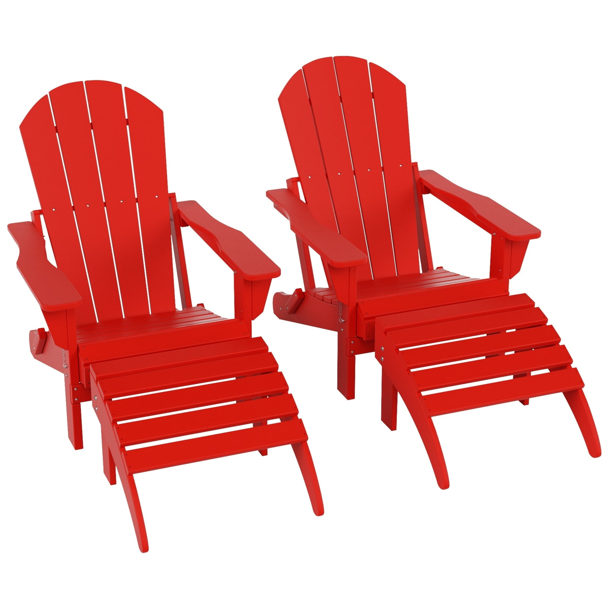 Polytrends  Laguna Hdpe All Weather Outdoor Patio Foldable Adirondack Chairs With Ottomans (5-Piece Set) Red