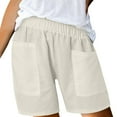 thumbnail image 2 of DondPO Shorts for Women,Linen Pants Women Cotton High Elastic Waisted Pleated Ruffle Cute Shorts Beach Flowy Shorts Drawstring Pants With Pockets Workout Shorts Women,Womens Pants,Beige Pants XXL, 2 of 5