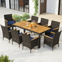Gymax 9 Pieces Patio PE Wicker Dining Set Outdoor Acacia Wood Table & Chairs