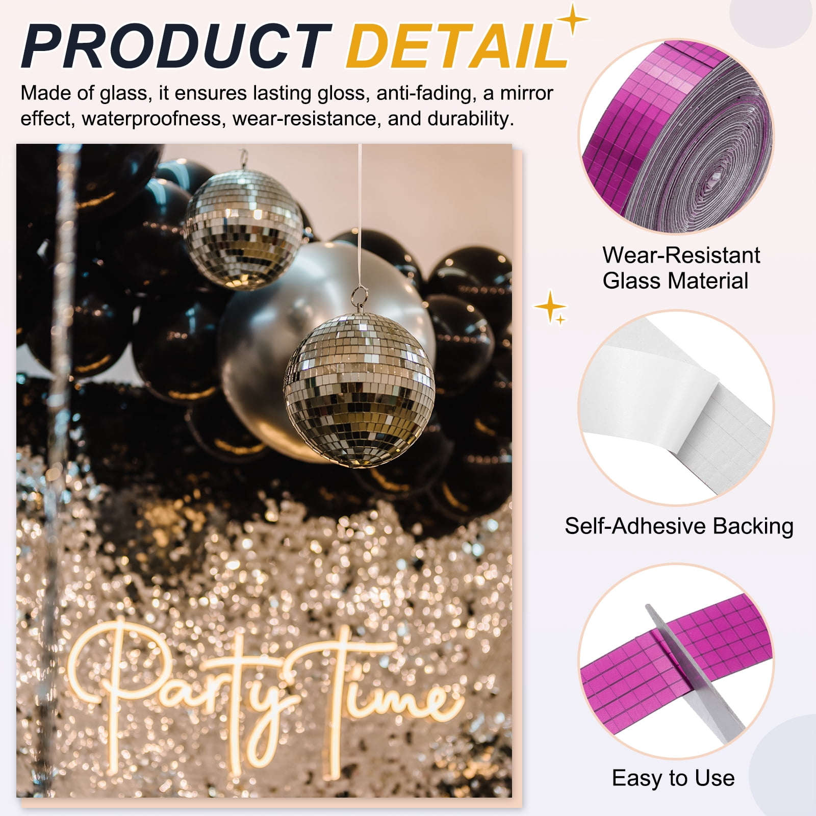 Uxcell 5x5mm Self Adhesive Mirrors Mosaic Tiles, 8000 Pcs Square Mini Glass Mosaic Disco Tile Sticker for DIY Craft Disco Ball Party Decoration, Rose Red