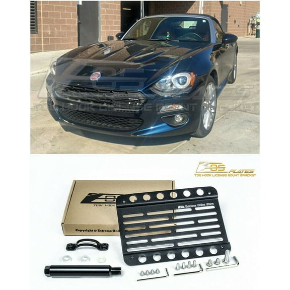 Extreme Online Store Replacement for 2017-Present Fiat 124 Spider | EOS Plate Version 1 Mid Sized Front Bumper Tow Hook License Plate Relocator Mount Bracket Tow-525