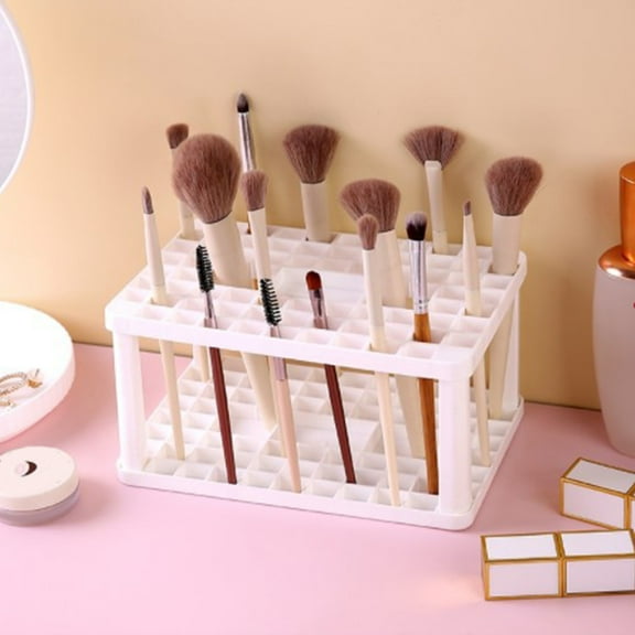 72-Hole Pen and Brush Drying Rack, Makeup Brush Organizer and Cosmetic Storage Stand, Small Desktop Shelf for Brushes, Stationery, and Tools