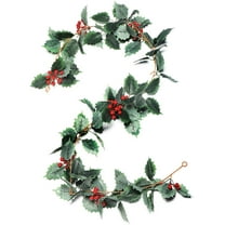 Viworld Christmas Garland Holly Leaves and Red Berries Winter Garland, Holiday Decoration Holly Leaf Garland, 5.5 FT Premium Garland Christmas for Mantle(Dark Green)