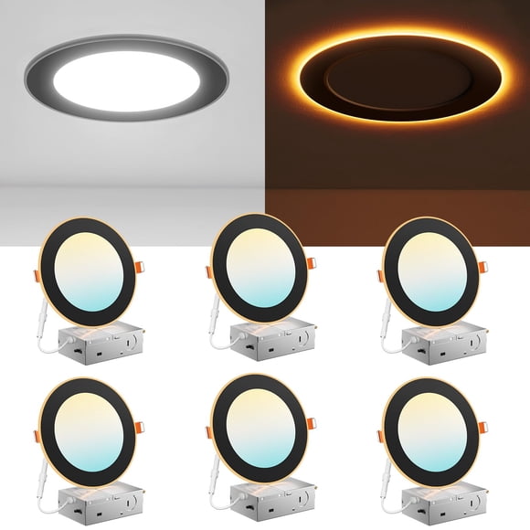 Luz LED empotrable negra Amico de 6 pulgadas, 12 W, 5 CCT, paquete de 6