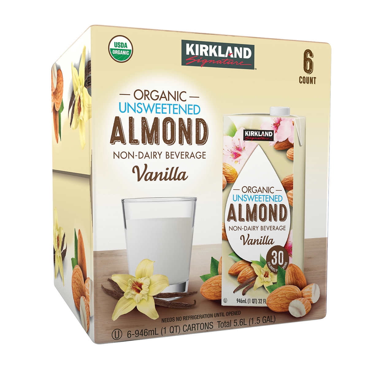 Kirkland Signature Organic Almond Beverage, Vanilla, 32 fl oz, 6count
