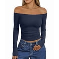 thumbnail image 4 of Womens Long Sleeve Off the Shoulder Tops Going Out Cute Basic Y2K Fall Fashion 2026 Outfits Clothes Navy Blue XL, 4 of 9