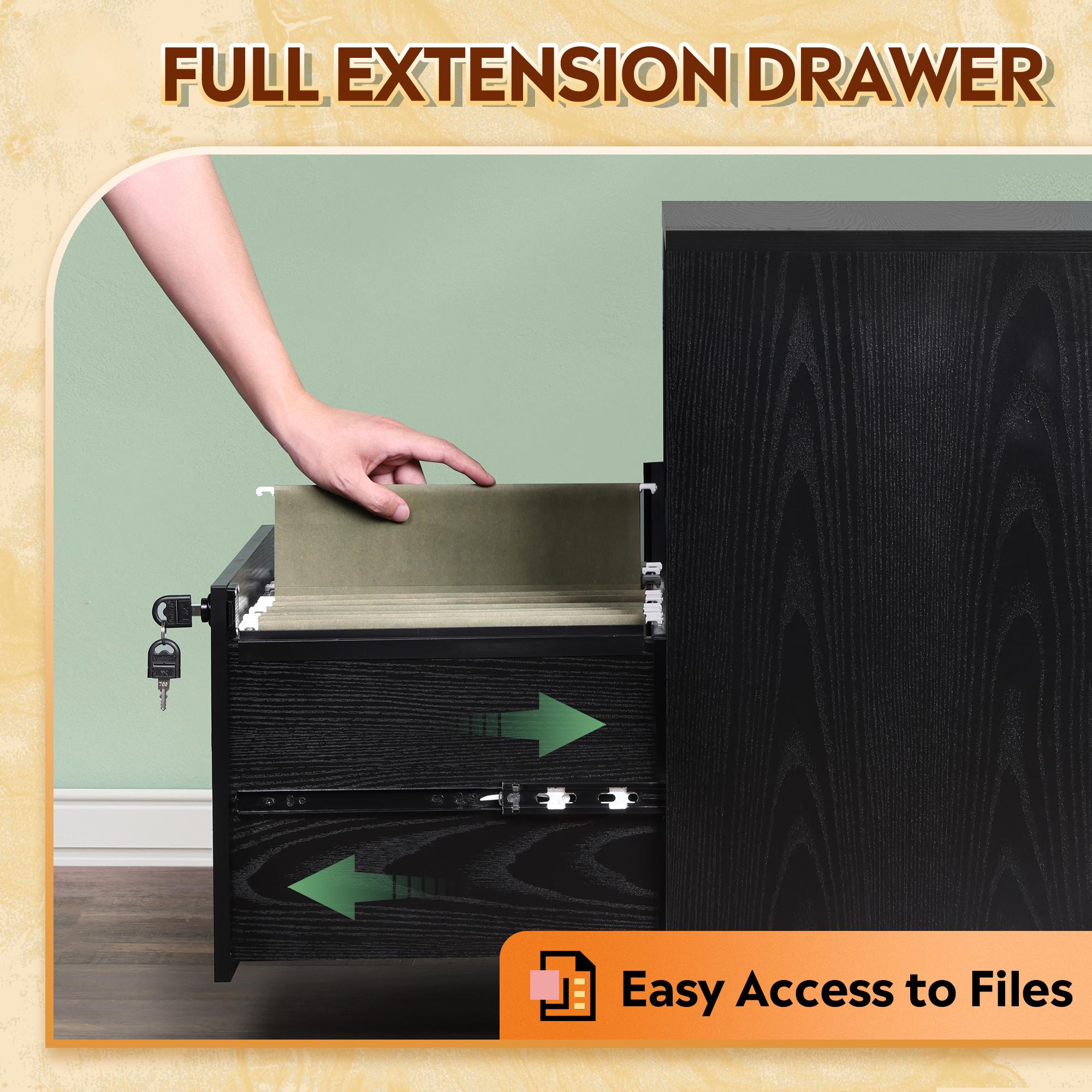GALAXHERO Lateral File Cabinet with Lock, Rolling Wood Cabinet for Home Office, Printer Stand with Shelf, Fit Legal/A4 Size, Black