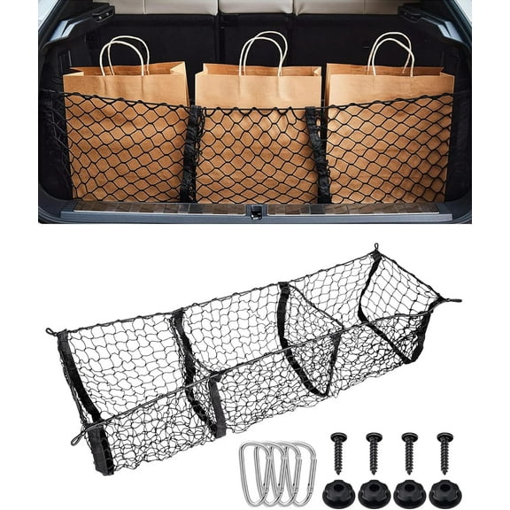 Cargo Net,Truck Bed Organizer,Car Accessories Cargo Net for Pickup Truck Bed,3 Pocket Trucks Beds Cargo Nets,43.3" x 11.8" Elastic Cargo Nets,Suitable for Car SUV Van Trunk Pickup
