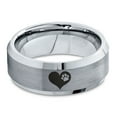 thumbnail image 2 of Tungsten Paw Print Heart Shaped Band Ring 8mm Men Women Comfort Fit Gray Step Bevel Edge Brushed Polished, 2 of 4