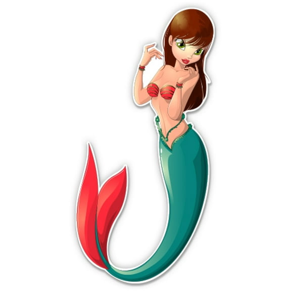 Pretty Mermaid Ocean Nautical - 3" Vinyl Sticker - For Car Laptop Water Bottle Phone - Waterproof Decal