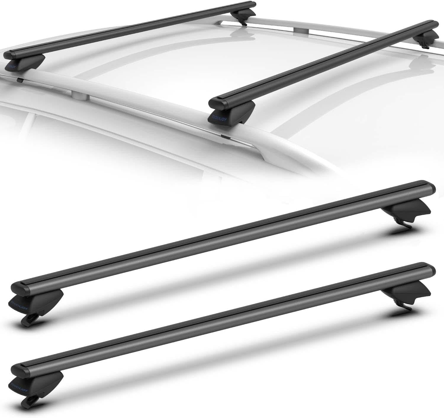 53 Inch Aluminum Roof Rack Cross Bars for Raised Side Rails, Adjustable Cargo Bars, Hold 165 LBS, Silver
