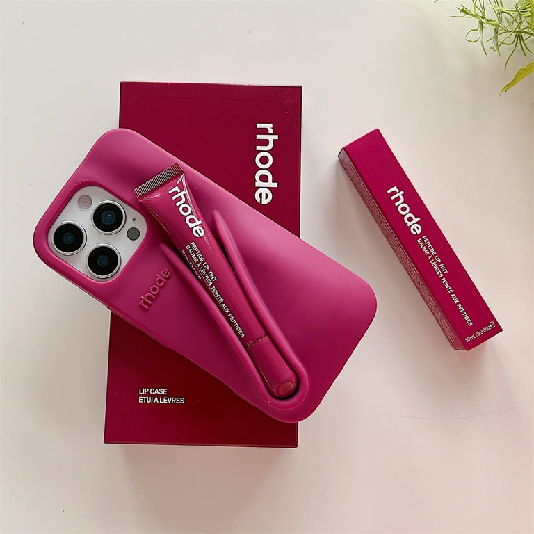 For Rhod E Lipstick Holder Ribbon Espresso Toast Silicone Phone Case for IPhone 11 12 13 14 15 16 Pro Max Plus 16E Protective Cover