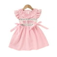 thumbnail image 4 of ZEHJUHAN Toddler Girls' Pink Short Sleeve Ruffle Dress Letter Embroidery Bow Detail Back Button Dress Pink，2Y, 4 of 10