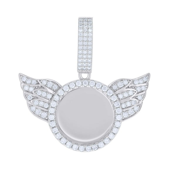 925 Sterling Silver Round Cut Moissanite Men's Charm Memory Frame w/ Wings Pendant | 1.20 Ct.