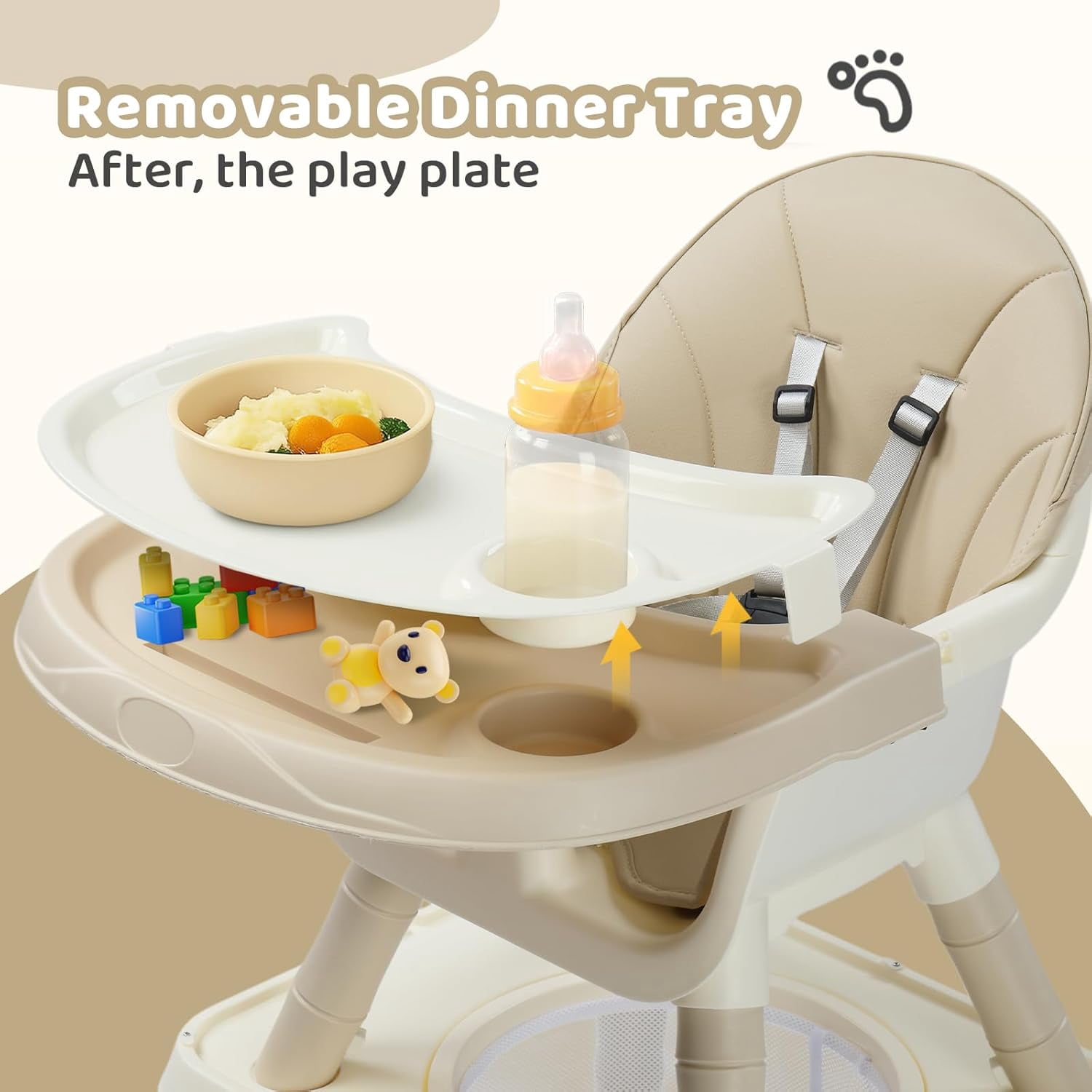 Zimtown Baby High Chair, 6 in 1 Convertible High Chairs for Babies and Toddlers, Portable Feeding Chair with 5-Point Safety Harness, Adjustable Dining Tray, Beige
