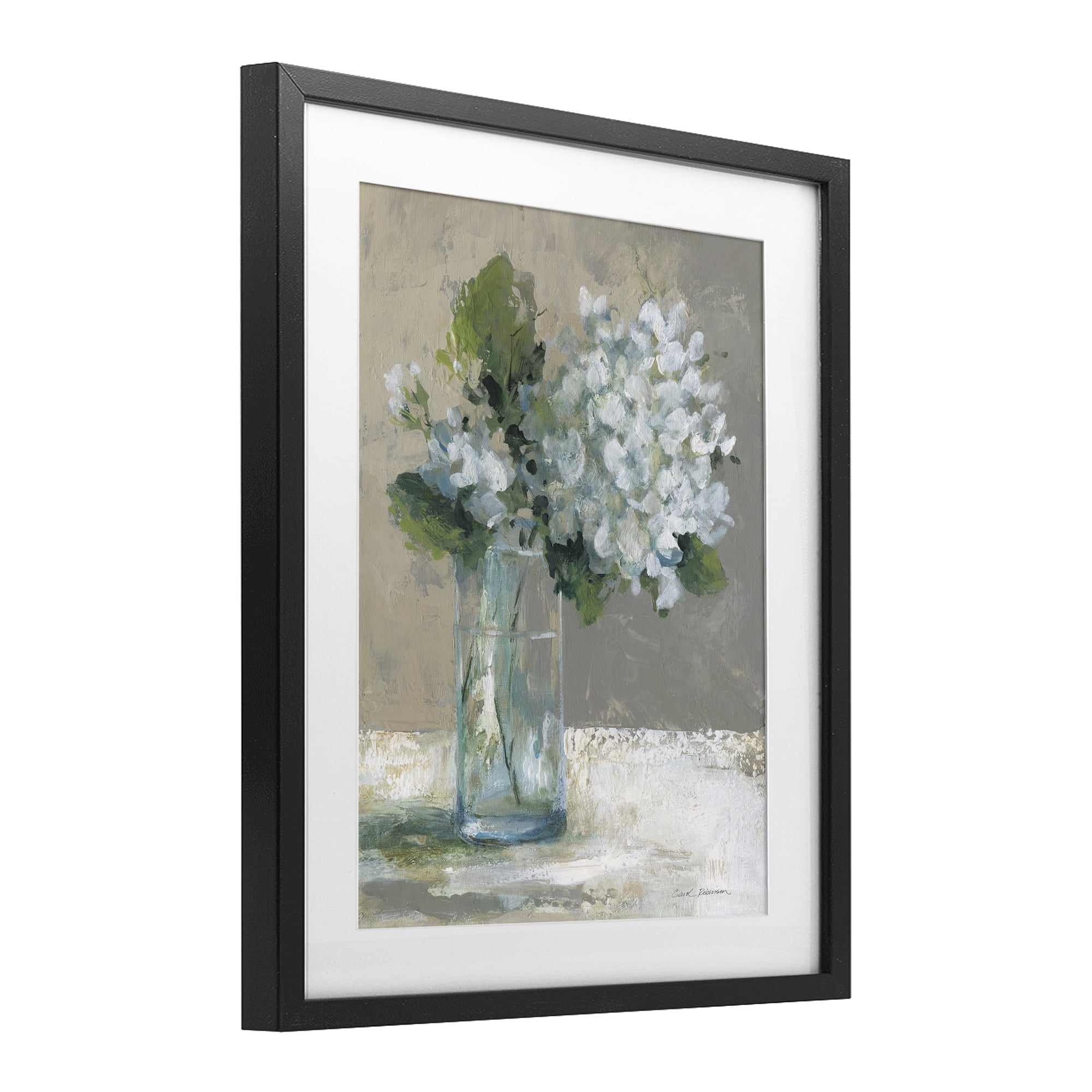 Stupell Industries Serene White Hydrangeas in Glass Black Framed Print Under Glass, design by Carol Robinson