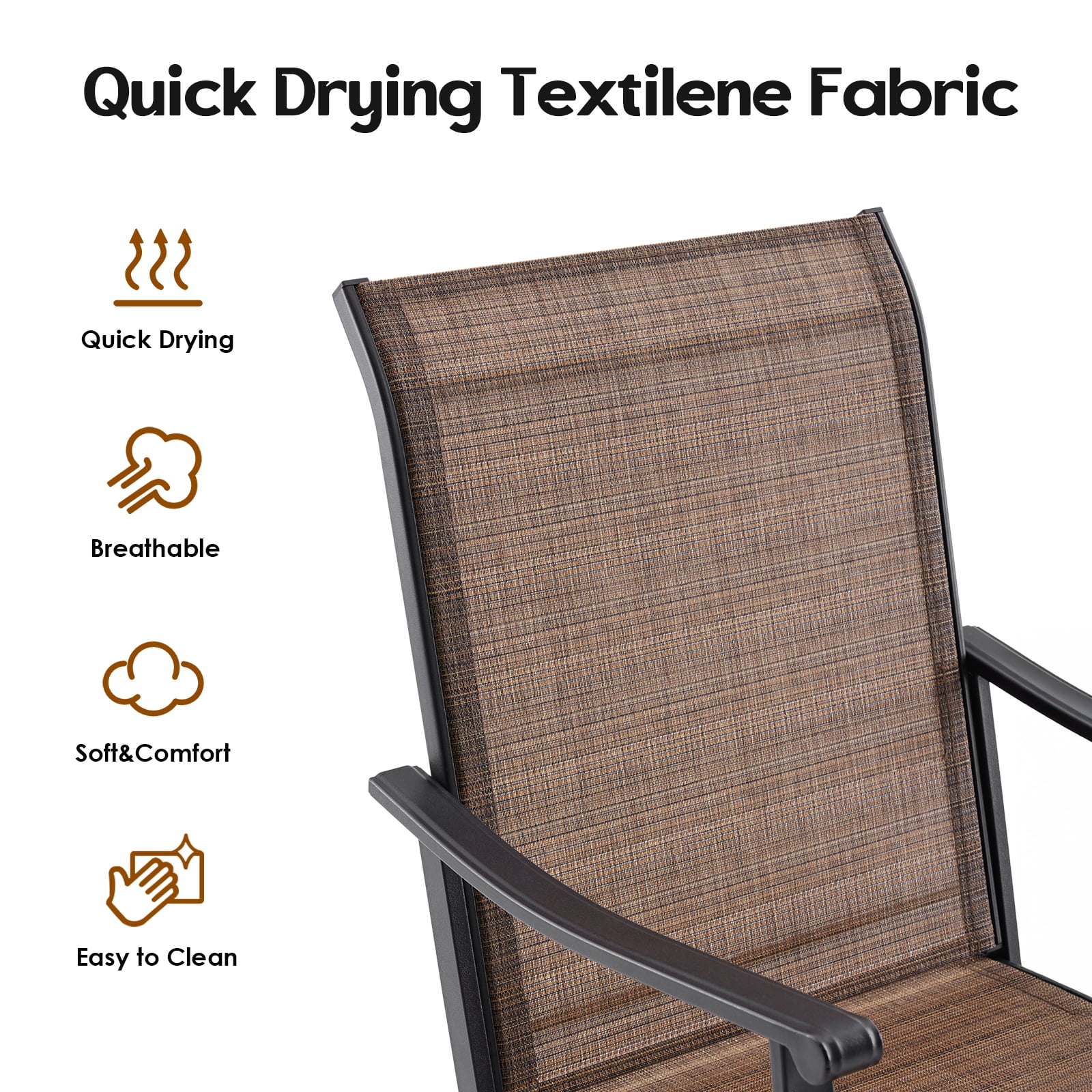 MAYEERTY 2-Piece Outdoor Swivel Dining Chairs with Textilene Fabric for Backyard & Patio, Brown